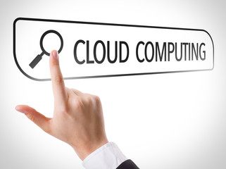 Cloud Computing written in search bar on virtual screen
