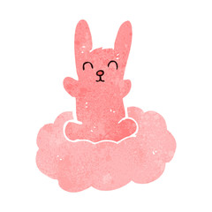 retro cartoon rabbit on cloud