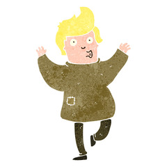 retro cartoon dancing man in poor clothing