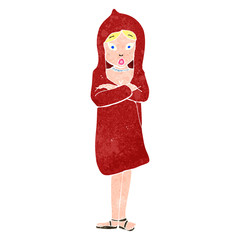 retro cartoon woman in red coat
