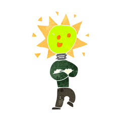retro cartoon light bulb head man
