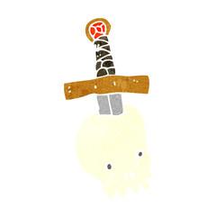 retro cartoon sword in skull symbol