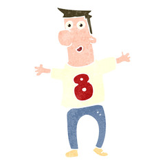 retro cartoon man in sports shirt with number