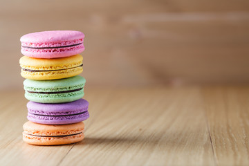 Five colorful french macaron