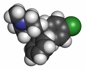 Chlorcyclizine antihistamine drug molecule. 