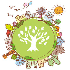 ペン_緑_地球_樹