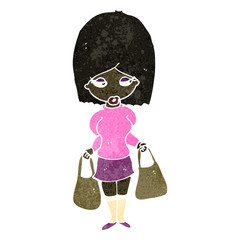 retro cartoon woman with shopping bags
