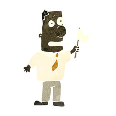 retro cartoon man waving white flag