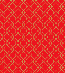 Golden seamless Chinese style window tracery diamond round pattern background.
