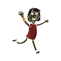 retro cartoon happy woman running