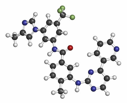 Nilotinib cancer drug molecule (tyrosine kinase inhibitor). 