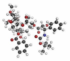 Cabazitaxel cancer drug molecule (taxane). 