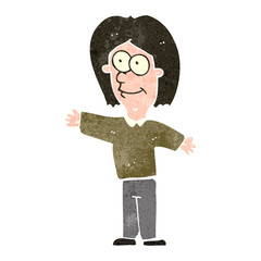 retro cartoon waving man