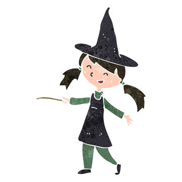 retro cartoon witch girl
