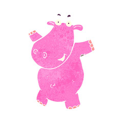 retro cartoon pink hippo