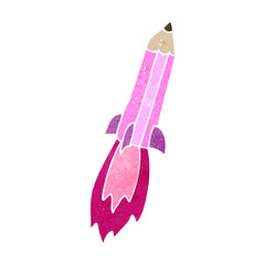 retro cartoon pencil rocket