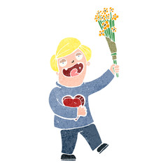 retro cartoon man with flowers