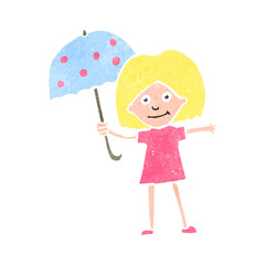 retro cartoon girl with umbrella