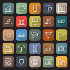 Stock market line flat icons with long shadow