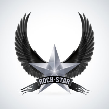 Silver star with Rock Star banner and wings
