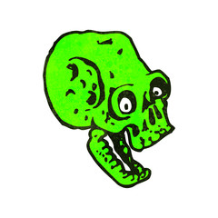 retro cartoon spooky green skull