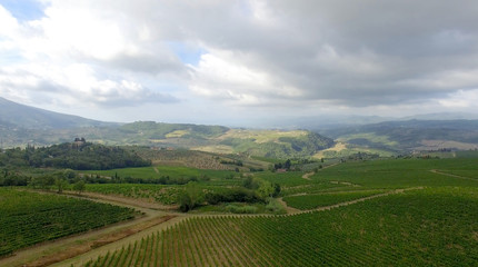 Fototapeta na wymiar Tuscan vineyards. Stunning aerial view of italian hills