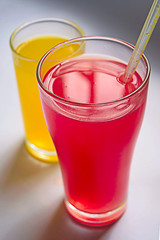 Strawberry and orange juices.