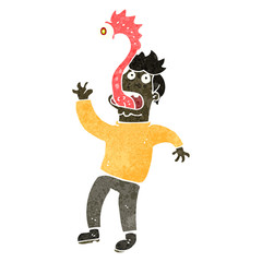 retro cartoon man with alien parasite