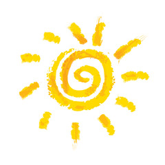 Watercolor sun, rays flat icon closeup silhouette