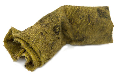 dirty green cloth on a white background