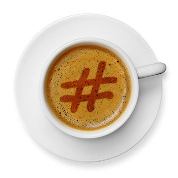 Hashtag icon on coffee