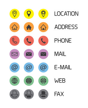 Colorful icons for business cards/mobile phone application. Vector illustration.
