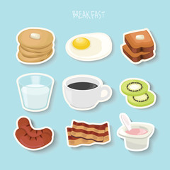 fresh food and drinks flat icons background