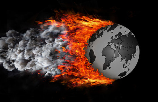 World with a trail of fire and smoke - globe