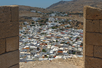 view on Lindos from loopholes fortress