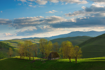 Shepard house on the top of the hill in the mountains