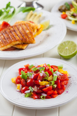 Salsa salad with grilled cheese