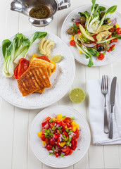 Salsa salad with grilled cheese