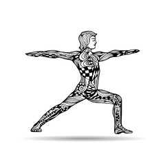 Vector yoga illustration in zentangle style. Man in yoga pose as emblem for yoga studio, yoga center, fitness center, sport magazine, also for tattoo.  Hand drawn sketch in doodle style. Yogi.