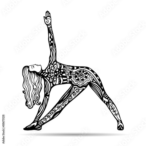 Vector Yoga Illustration In Zentangle Style Girl Pose As Emblem For Studio Vector Yoga Illustration In Zentangle Style Girl Pose As Emblem For Studio