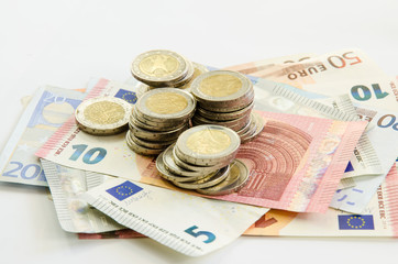 euro banknotes and coins