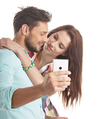 Young couple take selfie