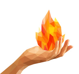 polygon fire flame flames natural and abstract in his hand Prome