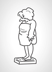 contour drawing full fat woman standing on the scales and want t