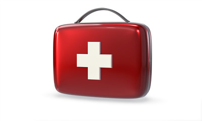 Obraz premium 3D Red First Aid Kit. Isolated Medical Equipment Background.
