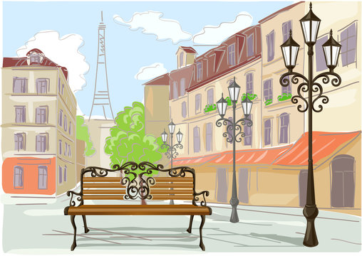 line drawing illustration of Paris