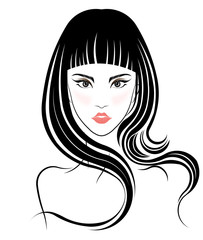 Long hair style icon, logo women face