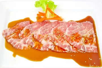 freshness slided pork on white dish for grill