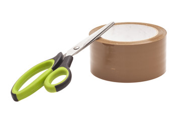 Scissors And Roll Of Duct Tape isolated on white