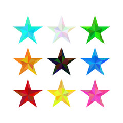 large set of low poly polygon different colors stars